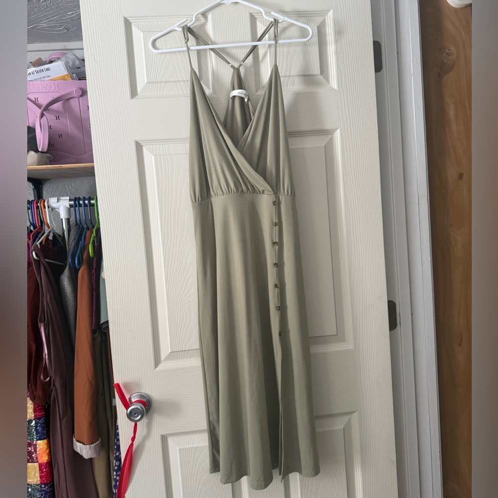 Women’s Elegant Olive Green Midi Dress, medium